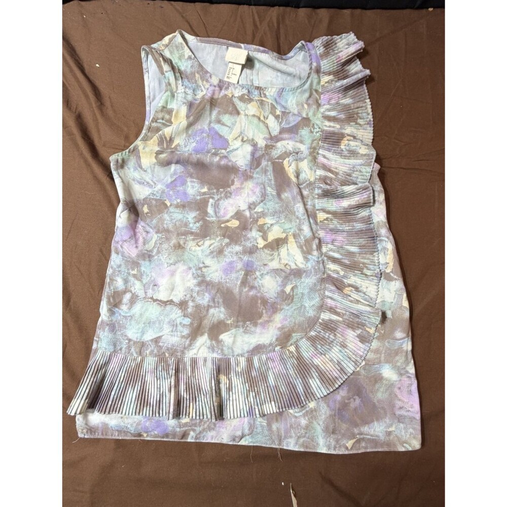 H&M Women's Tie Dye Ruffle Sleeveless Blouse Size Small Button Front